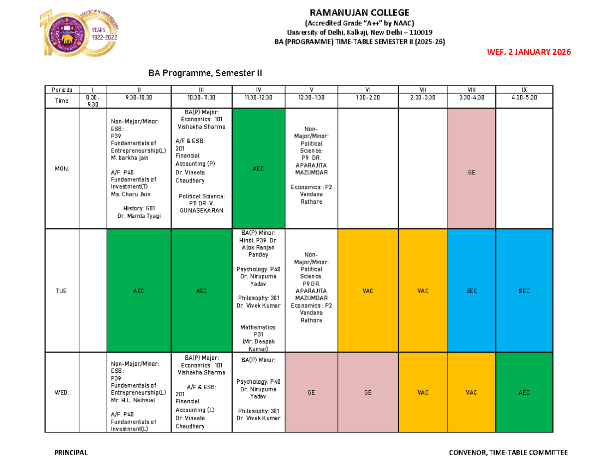 BA Programme Semester II Schedule [2025-26] - Studocu