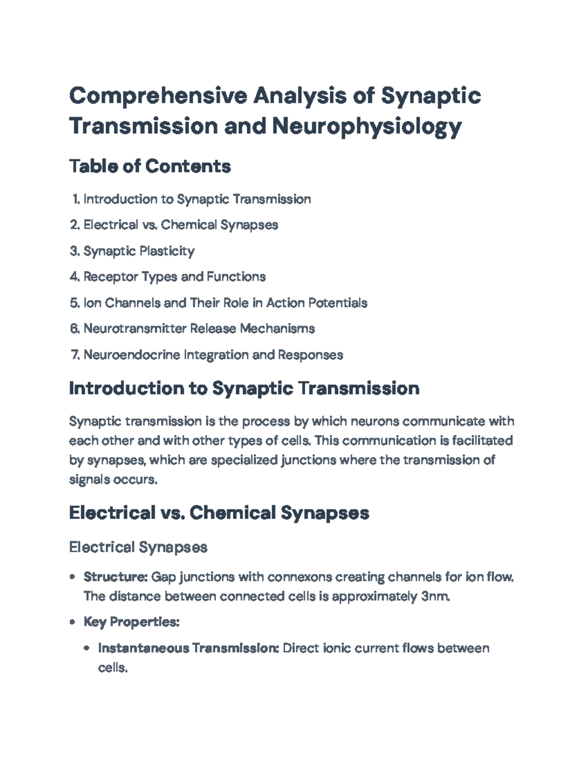 Comprehensive Analysis of Synaptic Transmission and Neurophysiology ...