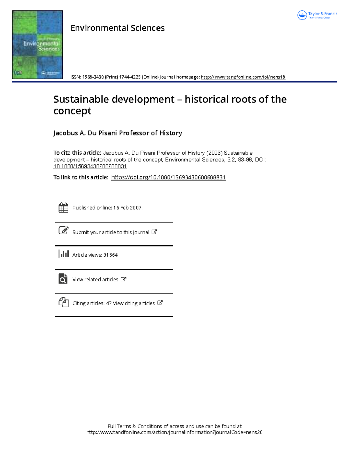 Sustainable Development: Historical Roots of the Concept (ENV 3:2 ...