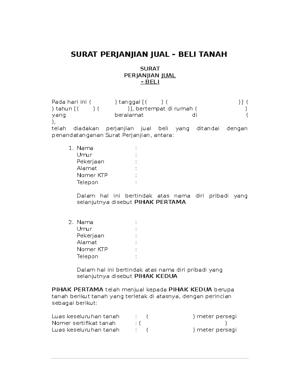 Contoh Surat Perjanjian Jual Beli Tanah dan Bangunan 3 FH UII - Studocu