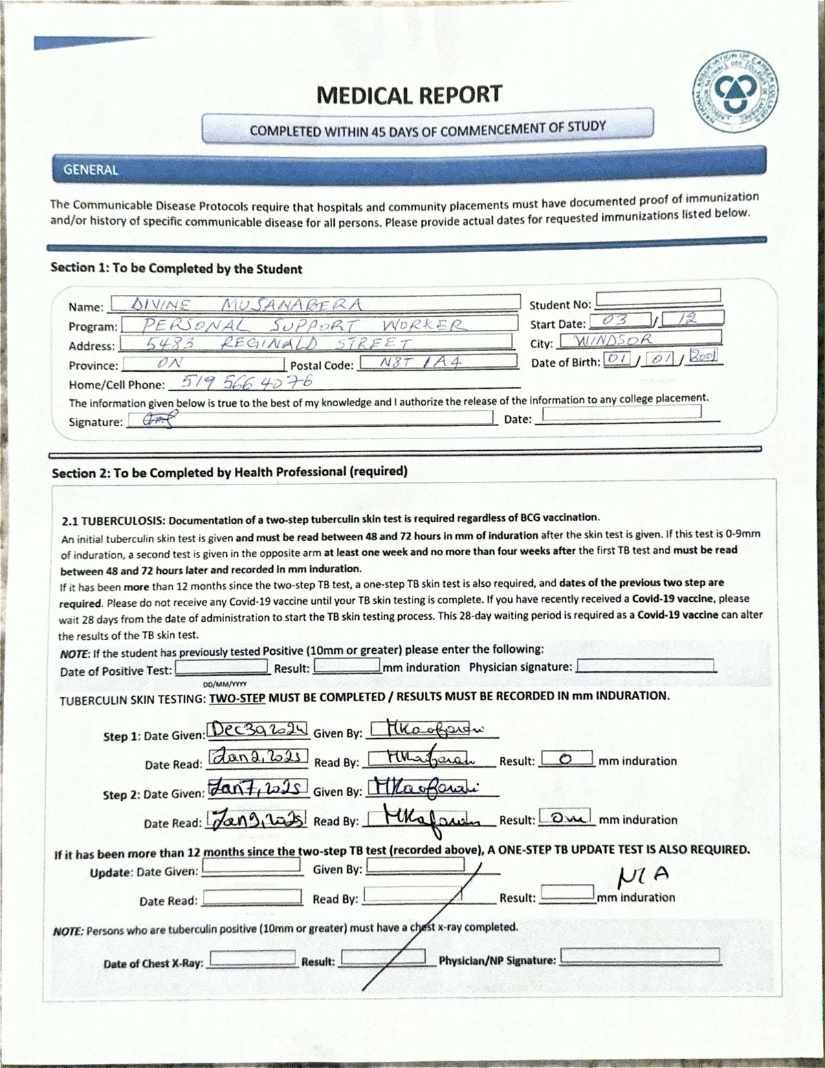 PSW 2022 Medical Report: Immunization and Health Assessment Form - Studocu