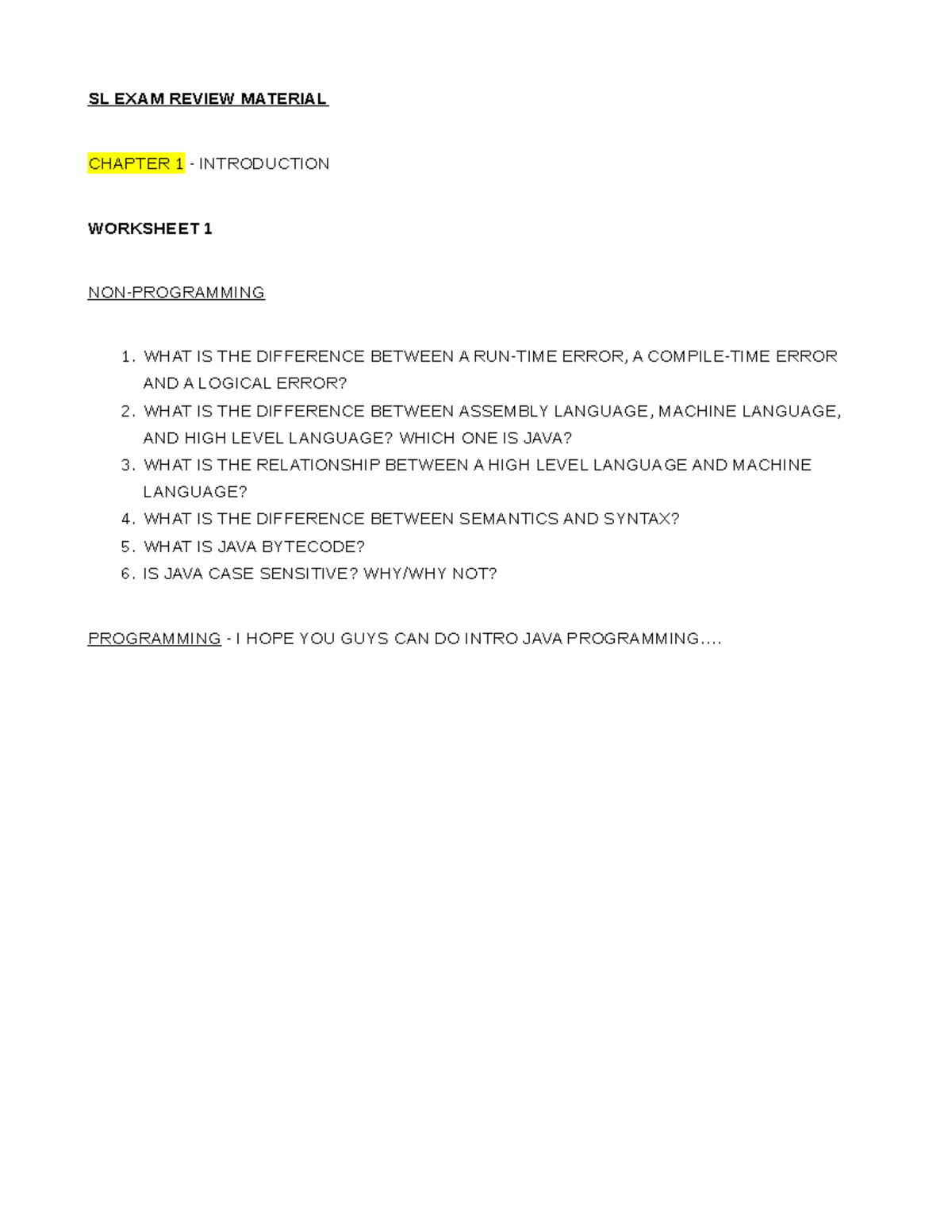 Chap-1-review - Lecture notes 1 - SL EXAM REVIEW MATERIAL CHAPTER 1 ...