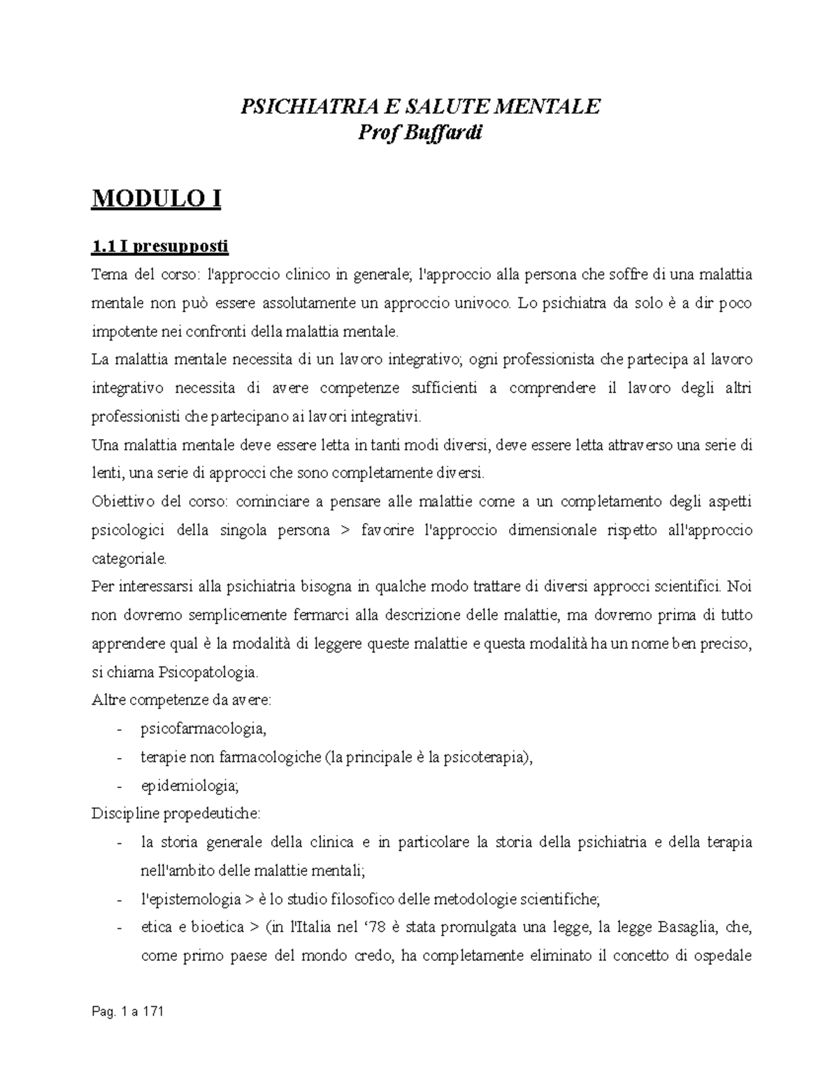 Riassunto Completo di Psichiatria - MODULO I - Prof Buffardi - Document Preview