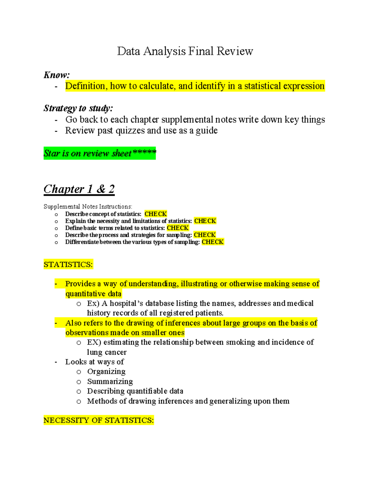 Data Analysis Final Review: Comprehensive Study Notes (Final Exam ...