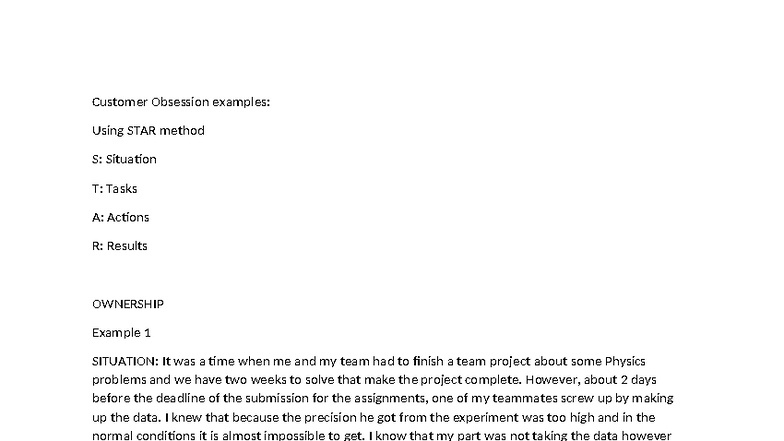 Customer Obsession Examples: STAR Method Insights for Projects - Studocu