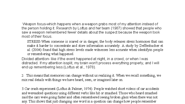 Psyc 101: The Impact of Weapons on Eyewitness Memory - Studocu