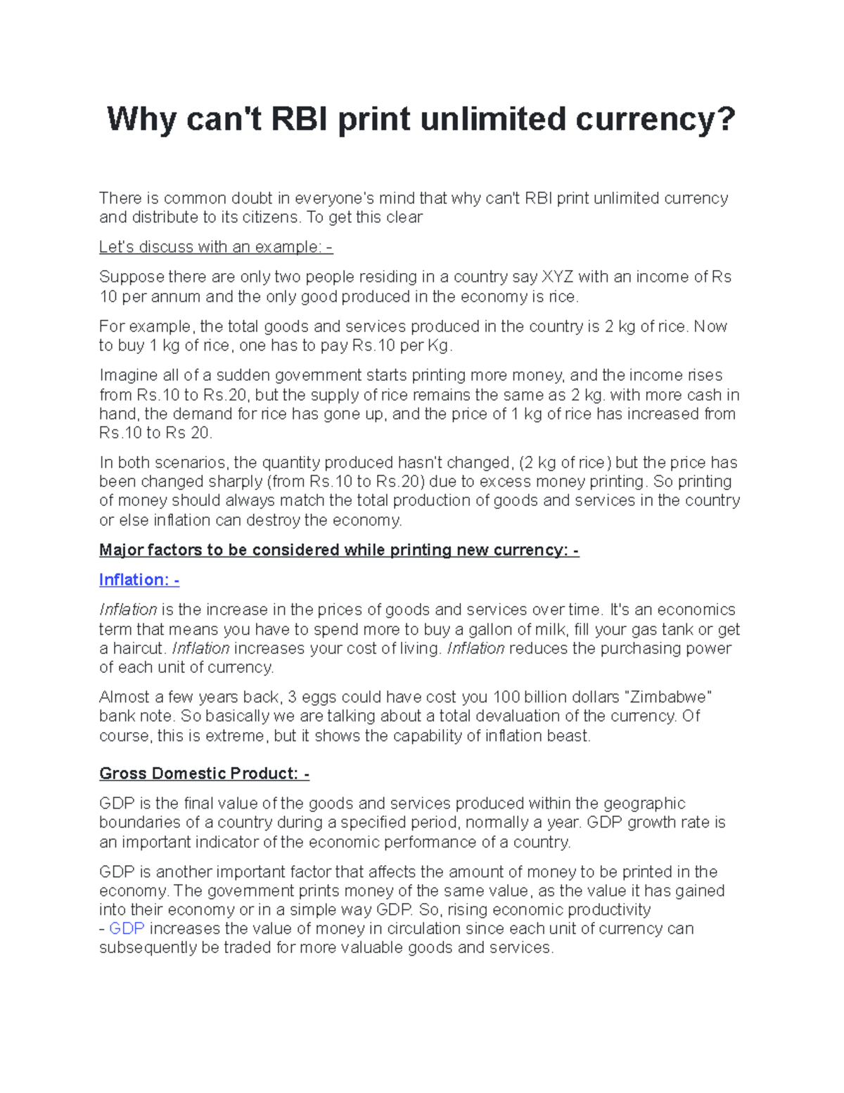 RBI Currency Policy: Understanding Limits to Money Printing - Studocu