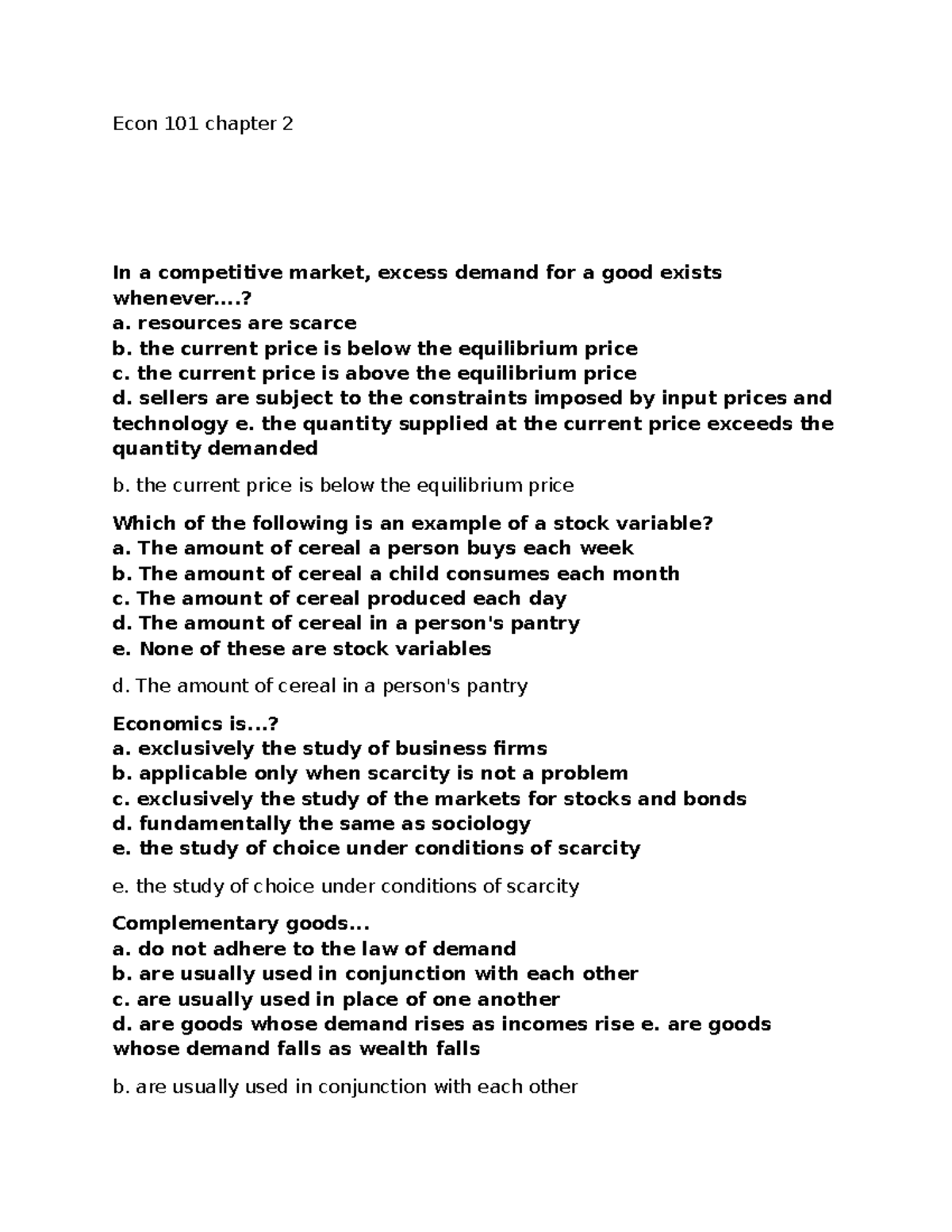 Econ 101 Chapter 2: Key Concepts in Competitive Markets - Studocu