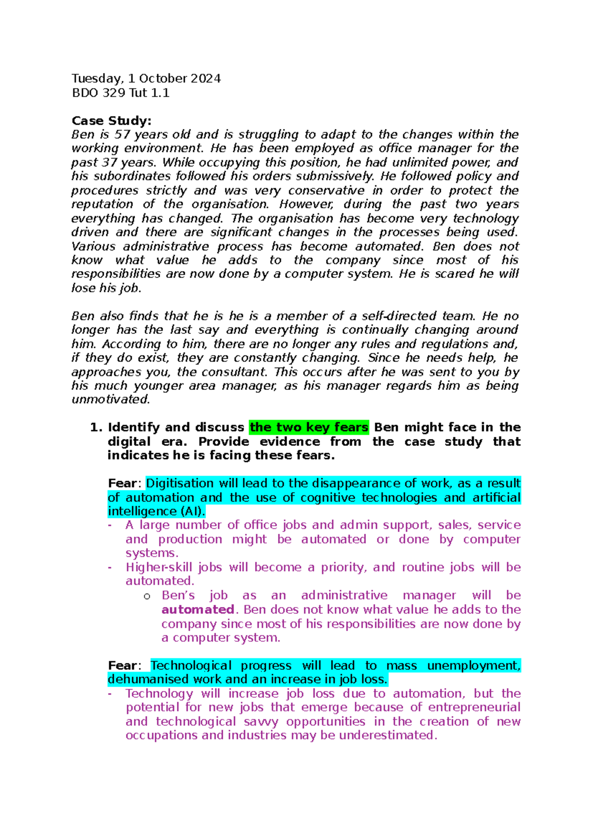 BDO 329 Tut 1: Adapting to Change in the Digital Workplace - Case Study ...