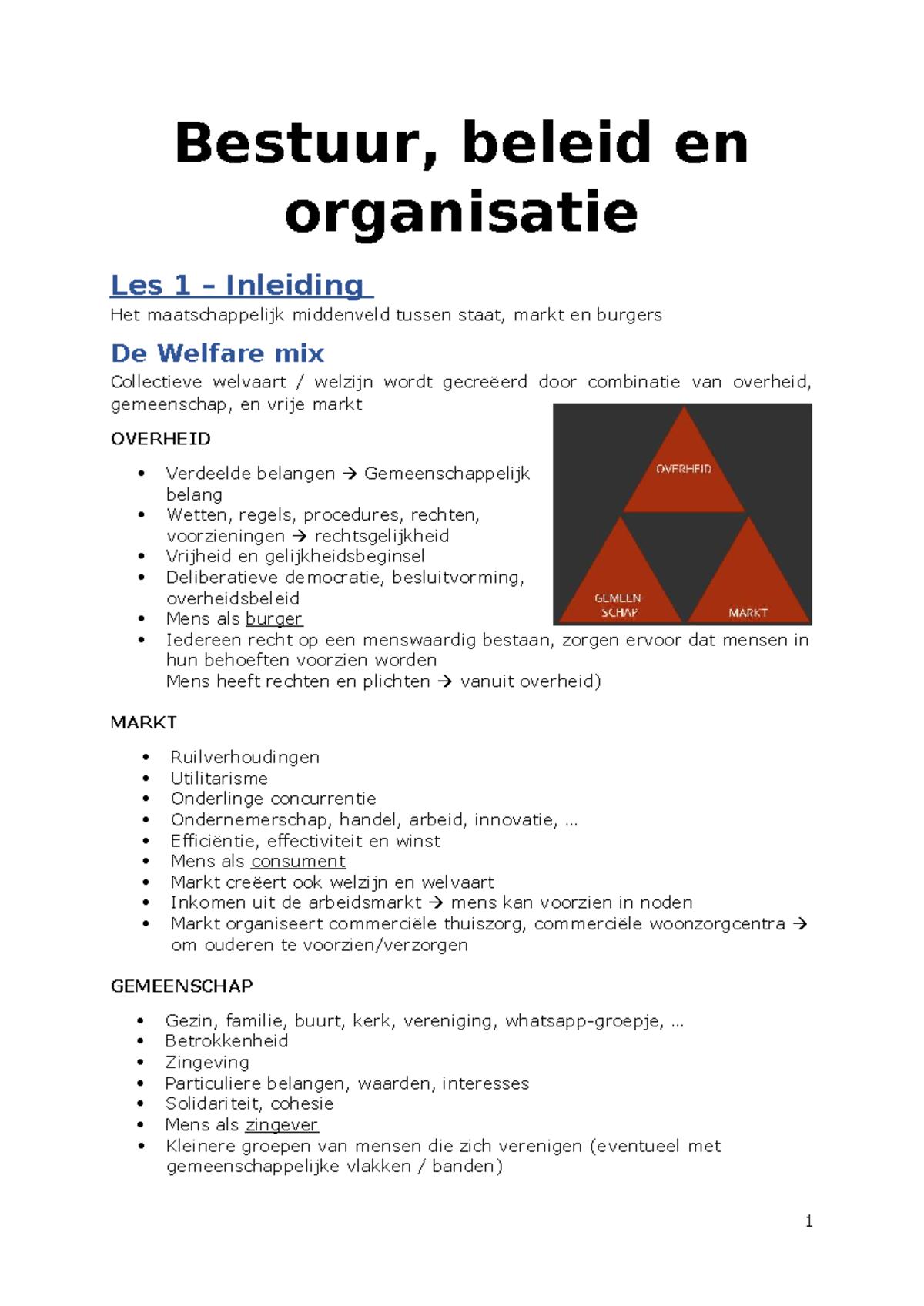 Bestuur, Beleid en Organisatie Les 1: Inleiding tot het Maatschappelijk ...