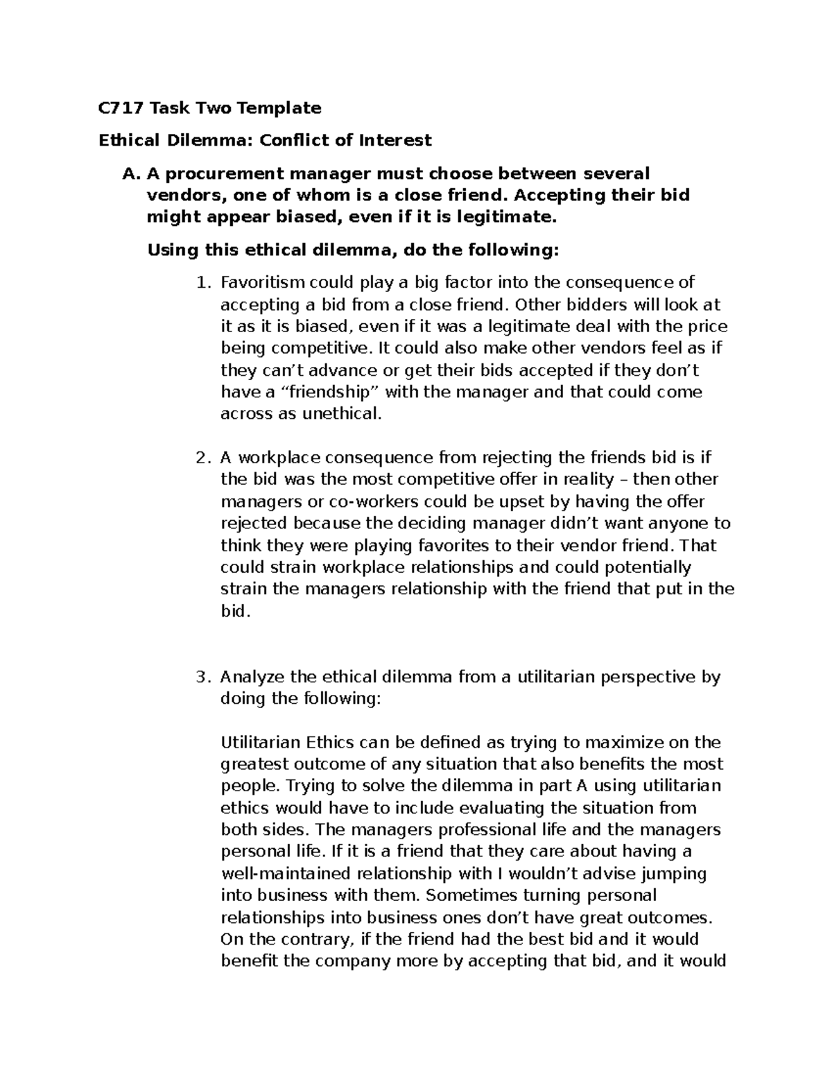 C717 Task 2 Template: Ethical Dilemmas in Business Decisions - Studocu