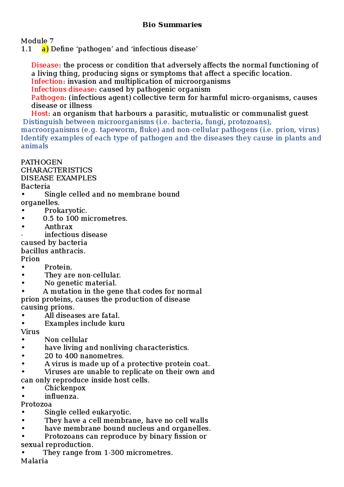 Bio Summaries - Module 7: Pathogens, Diseases, and Immunity Insights ...