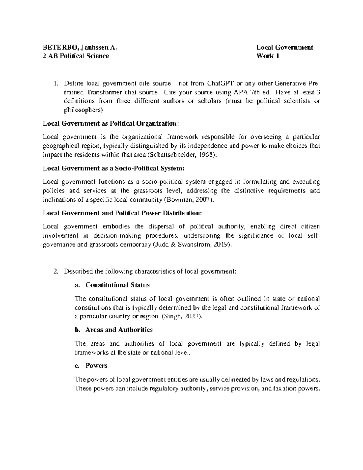 Beterbo Local Government Work 1 - BETERBO, Janhssen A. Local Government ...