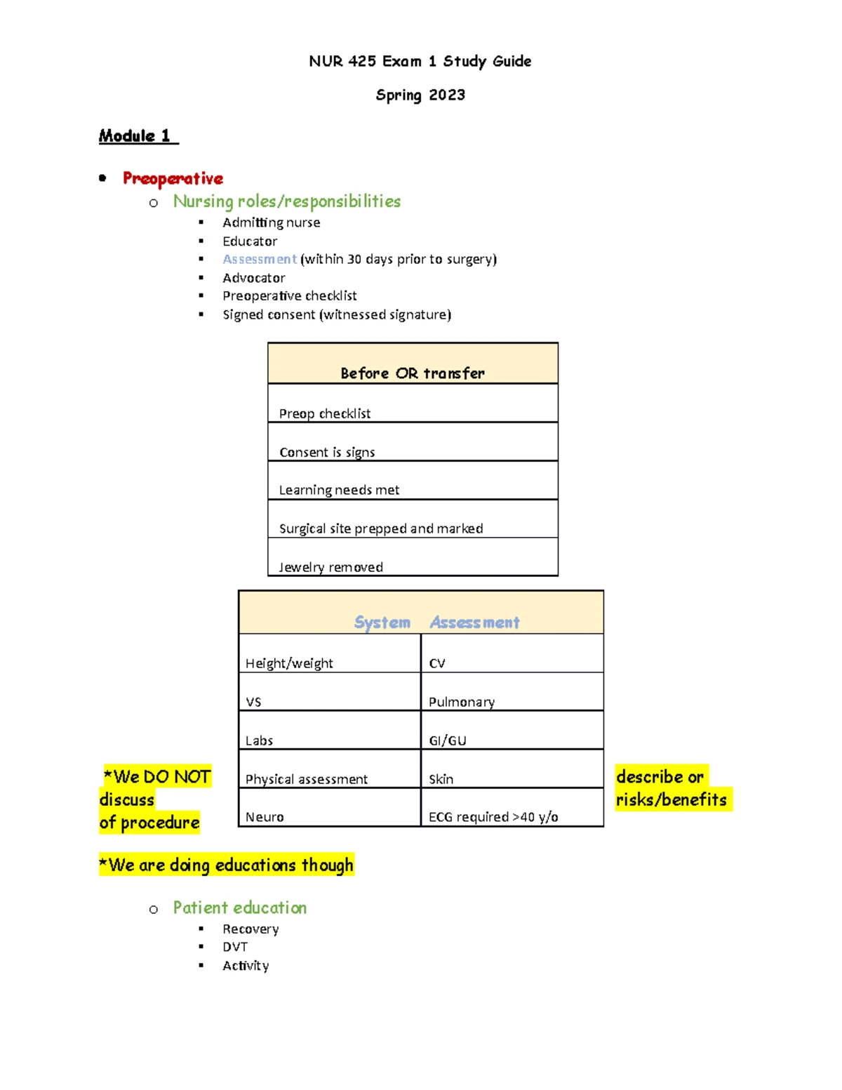 Med Surg 2 Exam 1 - Informed Consent and Surgical Phases Notes - Studocu