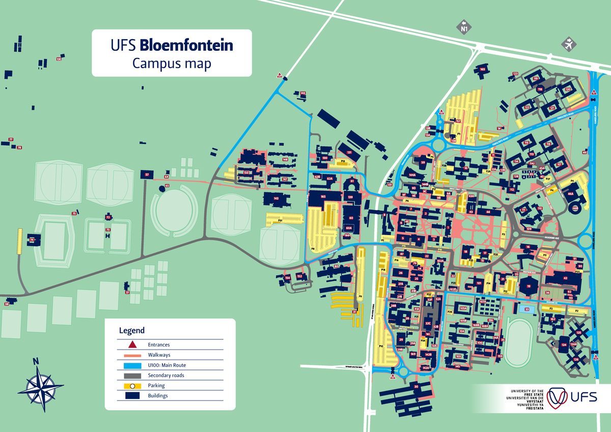 UFS Bloemfontein Campus Map Legend & Routes U100 - Studocu