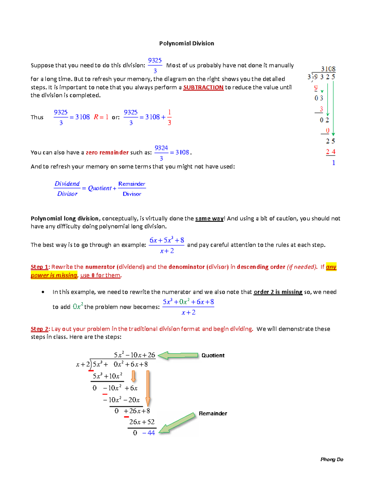 21A-Polynomial Division: Long and Synthetic Methods Explained - Studocu