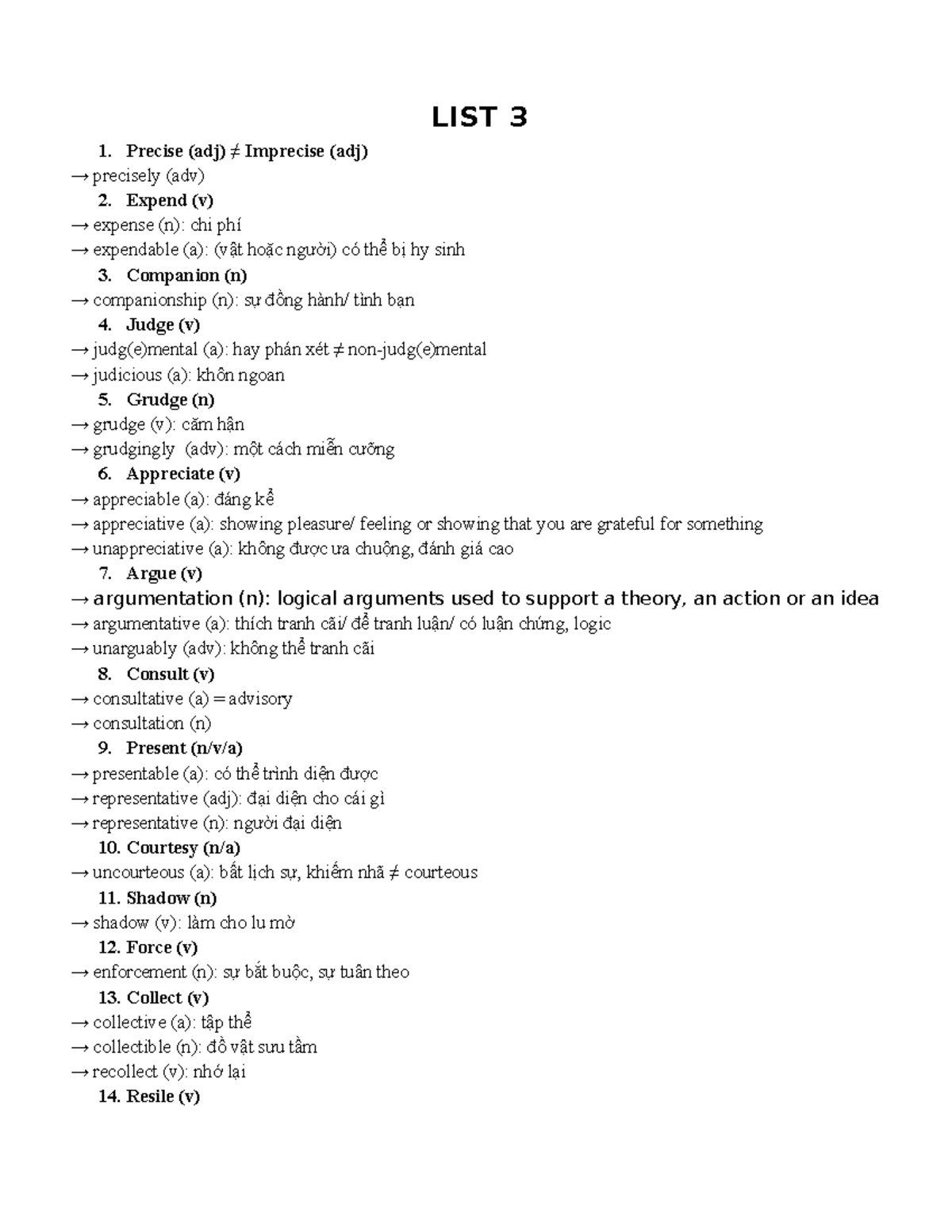 Word List 3: Vocabulary Terms and Definitions for Study - Studocu