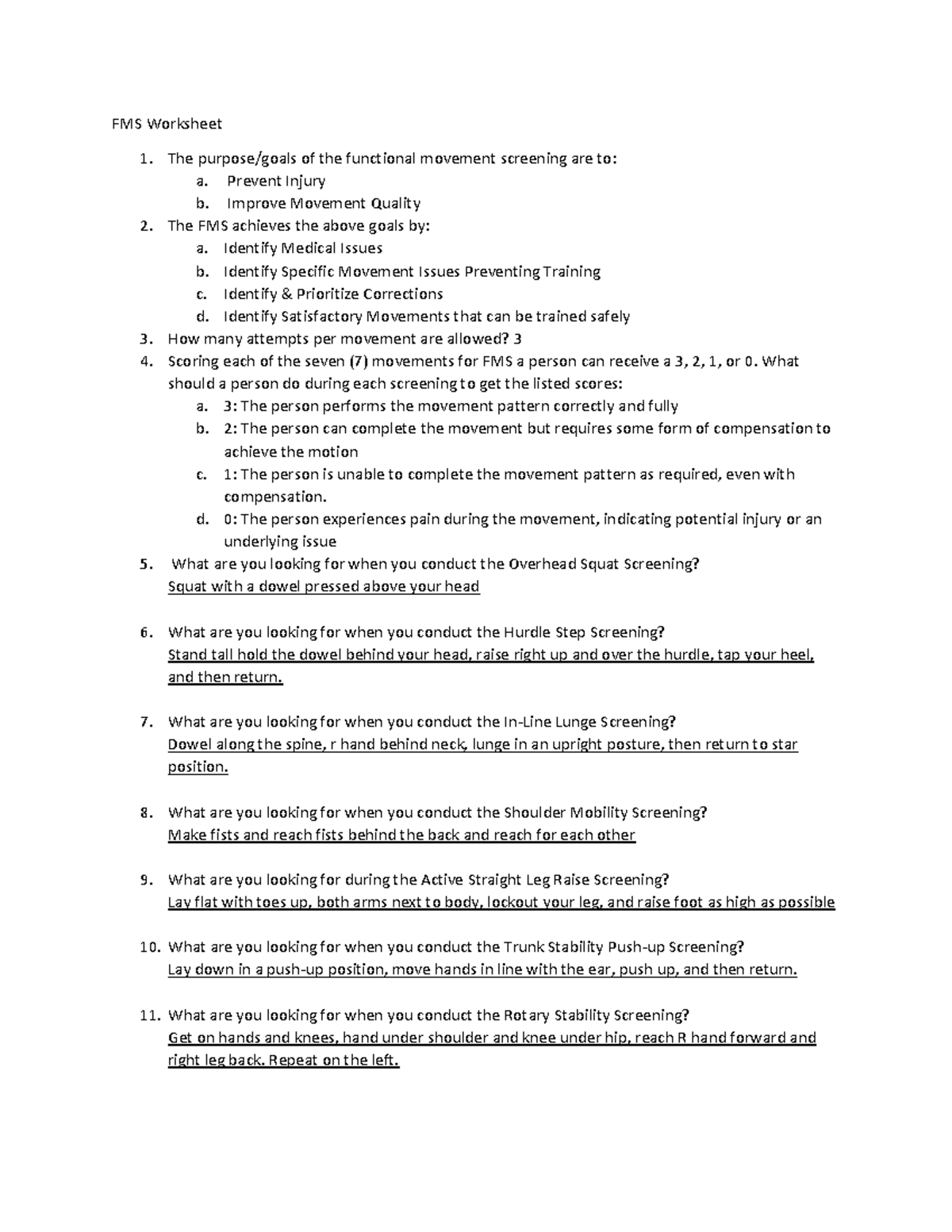 FMS Worksheet 21c - Assesment Times - FMS Worksheet 1. The purpose ...