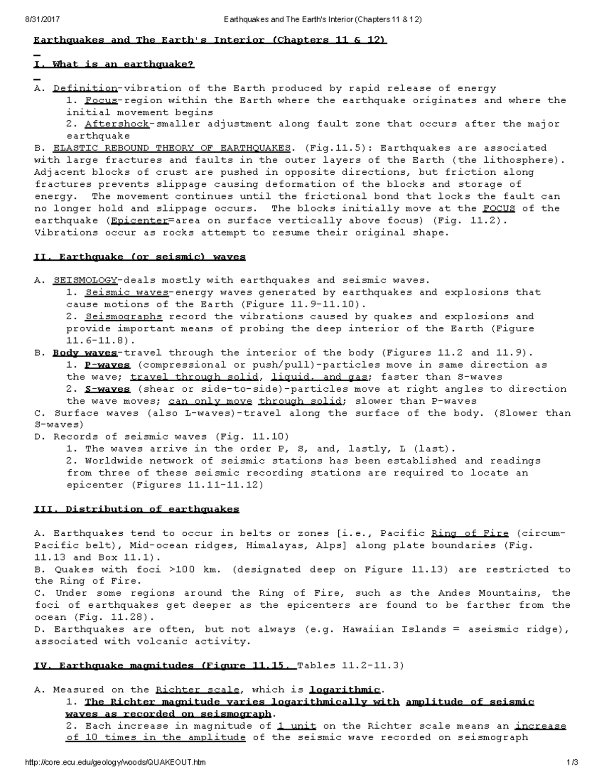 Earthquakes and The Earth's Interior (Chapters 11 & 12) - Earthquakes ...