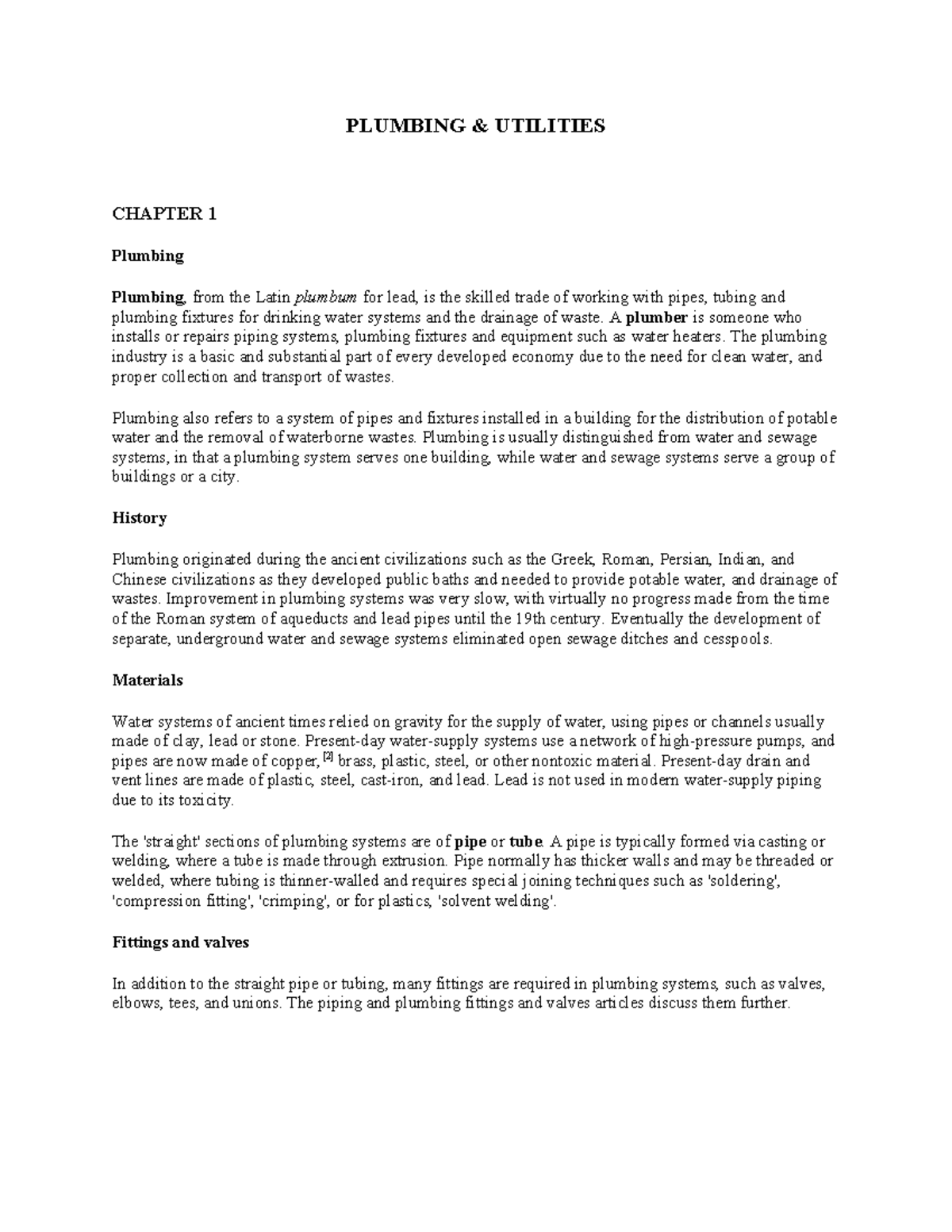 Plumbing Utilities (BLG 101) - Essential Chapter Notes on Systems and ...