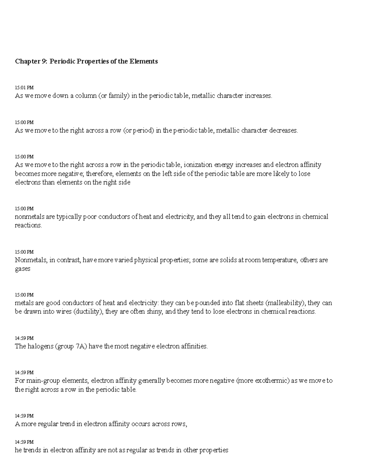 Chemistry 101: Chapter 9 - Periodic Properties of Elements Notes - Studocu