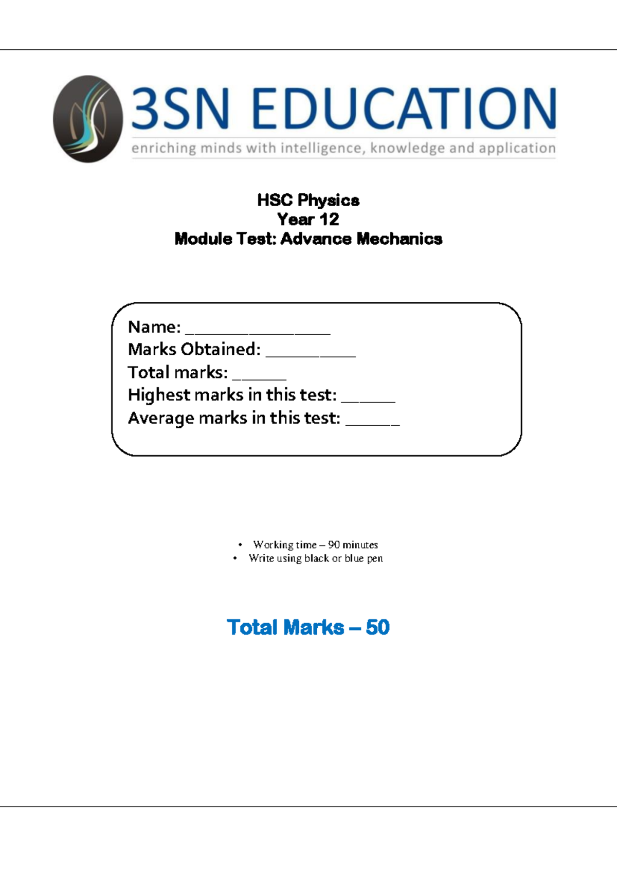 Module 5 - Advanced Mechanics - Test - HSC Physics Year 12 Module Test ...