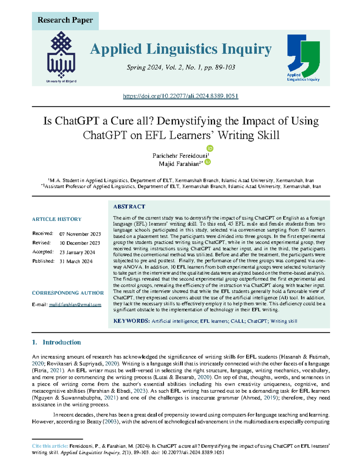 Demystifying the Impact of ChatGPT on EFL Learners' Writing Skills (EFL ...