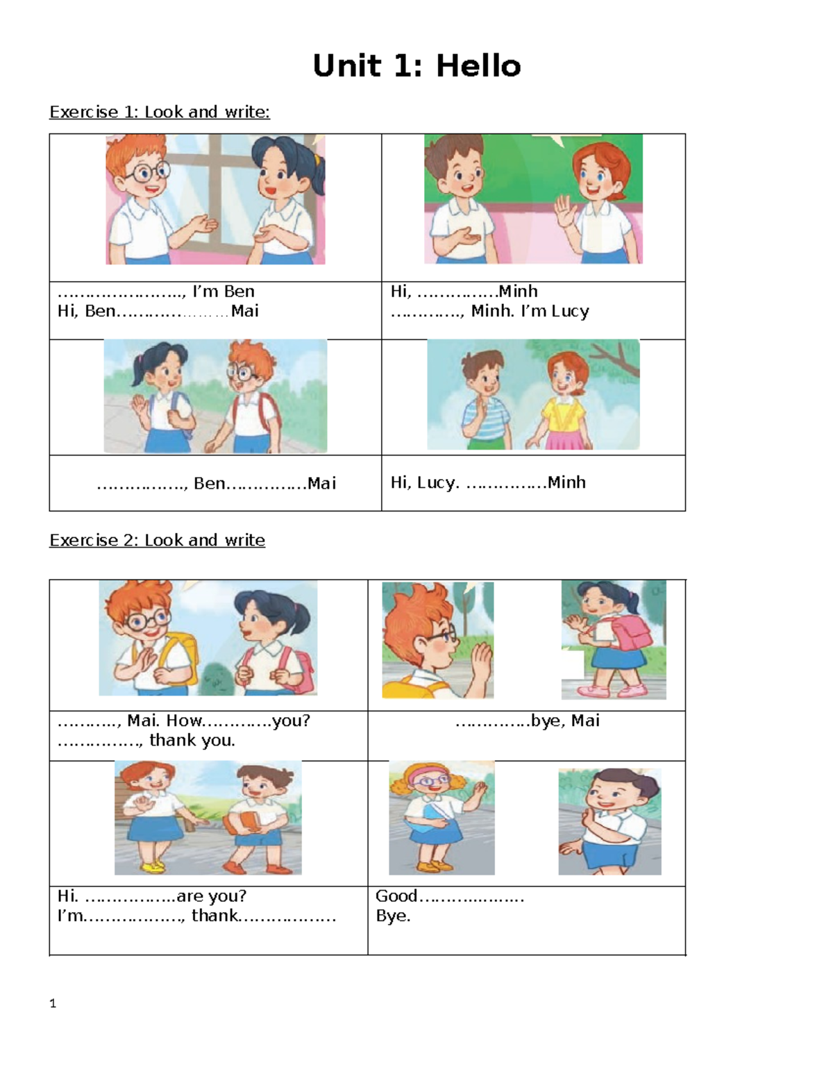 Unit 1 - Lớp 3 - Exercise Practice and Conversation Skills - Studocu