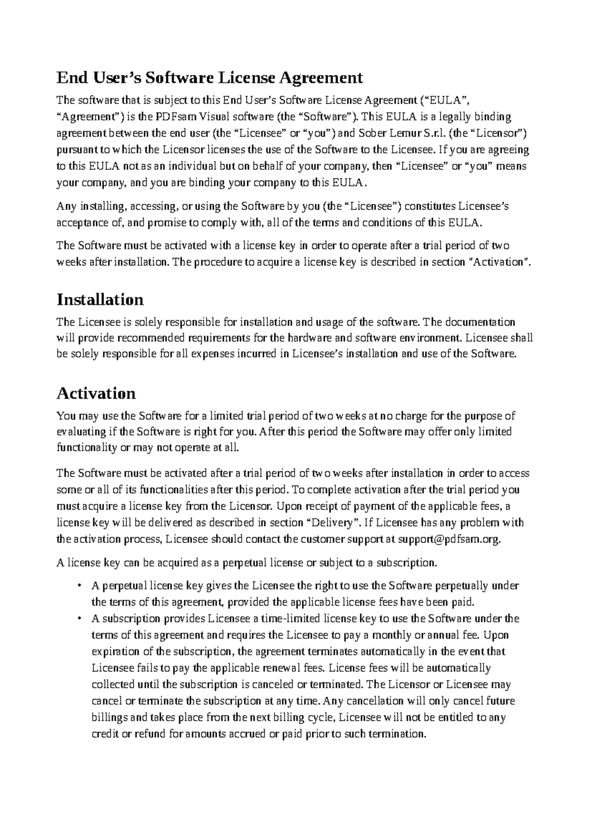 EULA for PDFsam Visual Software: Terms & Conditions Overview - Studocu
