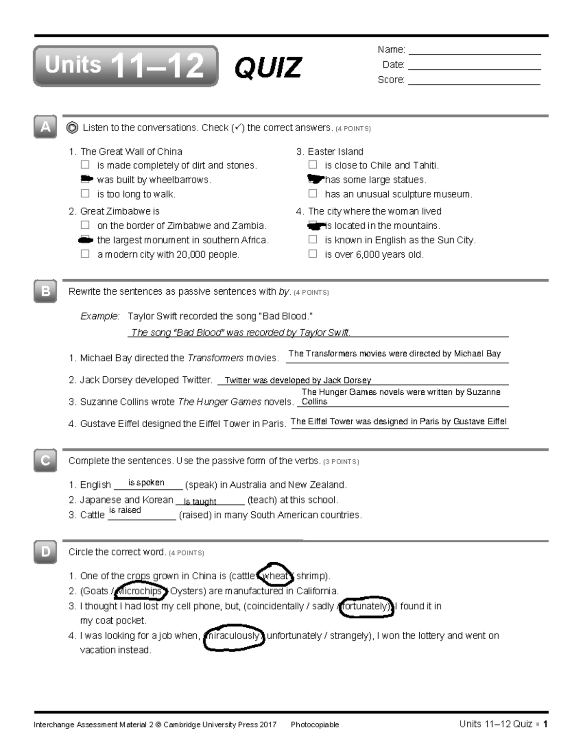11220 IC5 Units 13-14 Quiz: Interchange Assessment Material - Studocu