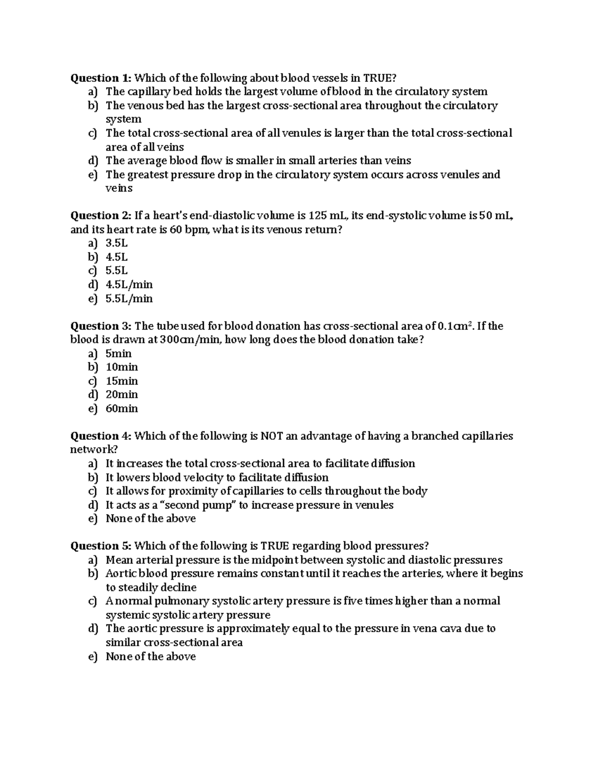 USCA Quiz: Blood Vessels and Circulatory System Questions - Studocu