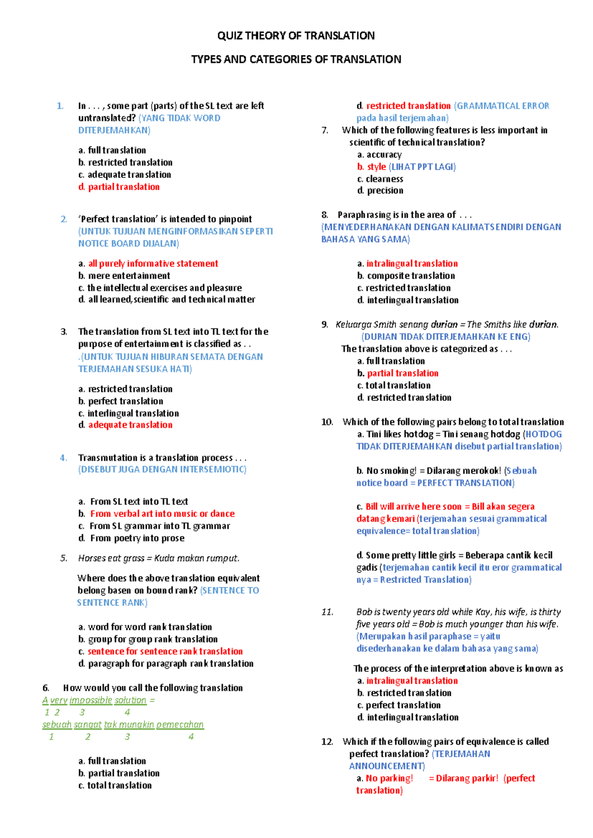 QUIZ 3 Translation Theory Answers - 2024 - Studocu