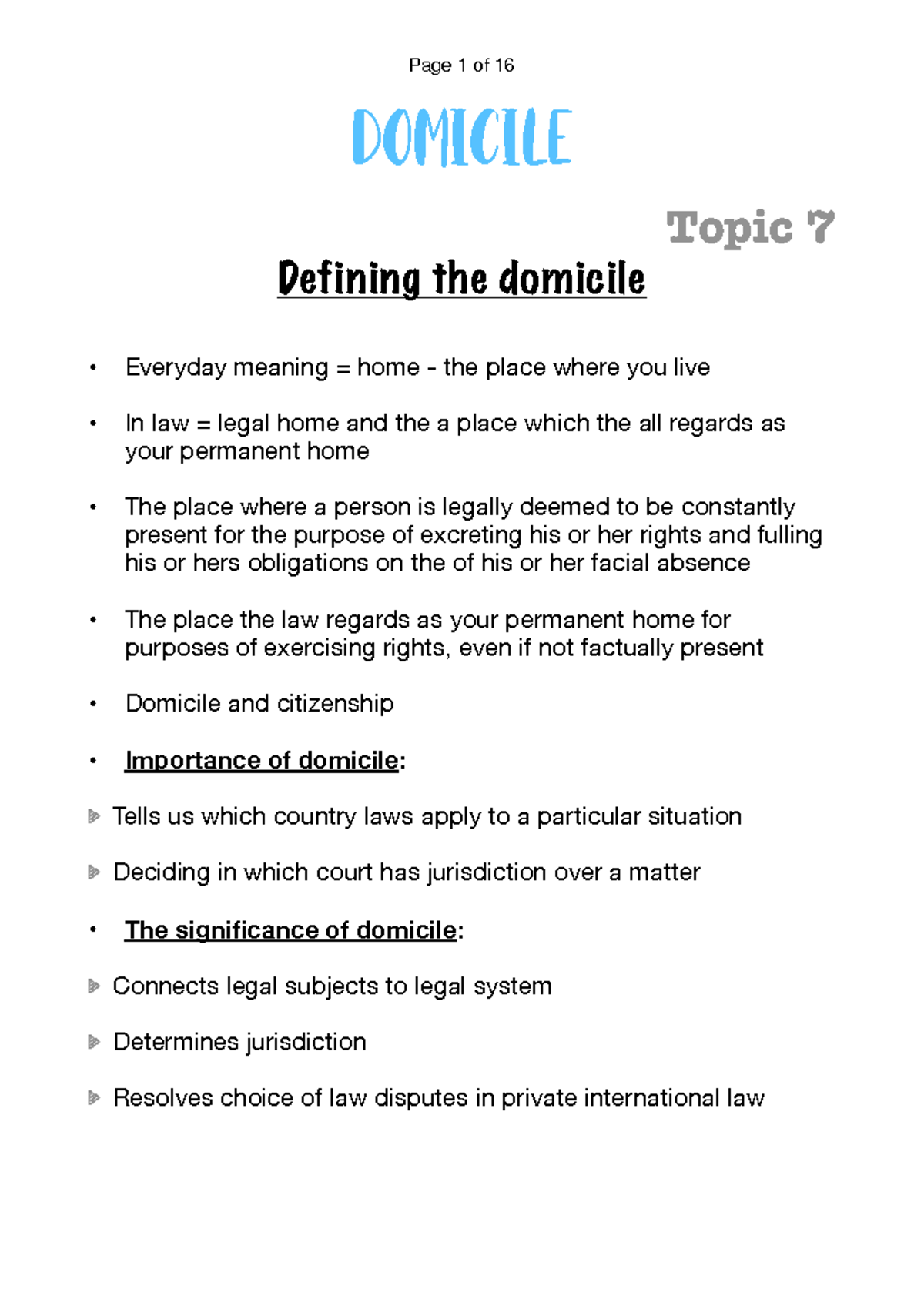 Domicile Law Overview: Understanding Legal Home and Jurisdiction - Studocu