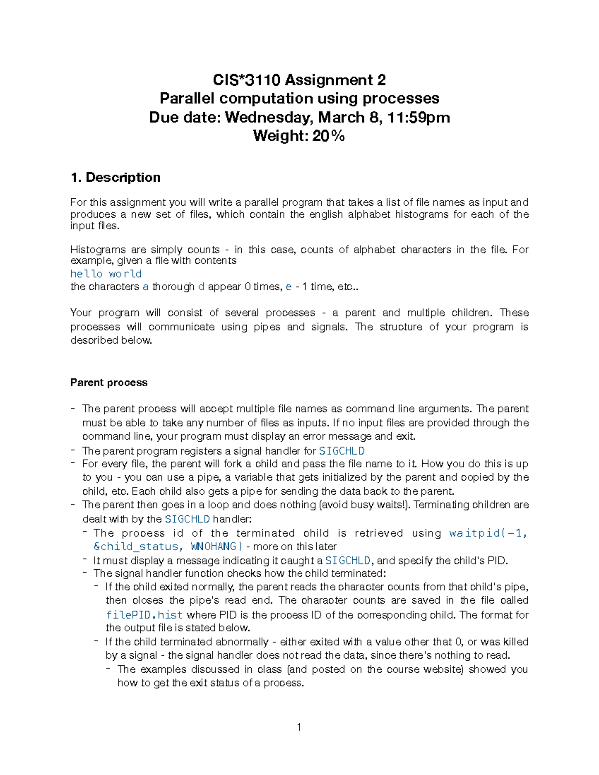A2 - Assignment 2 - CIS*3110 Assignment 2 Parallel computation using ...
