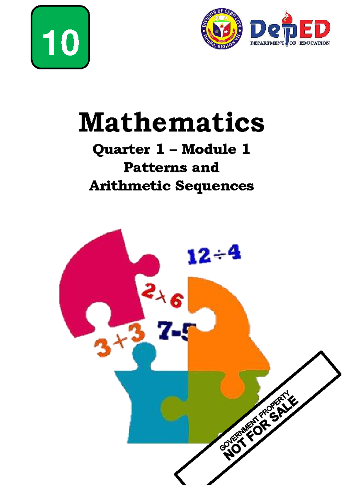 Grade 10 Math Q1 Module 1: Patterns & Arithmetic Sequences - Studocu