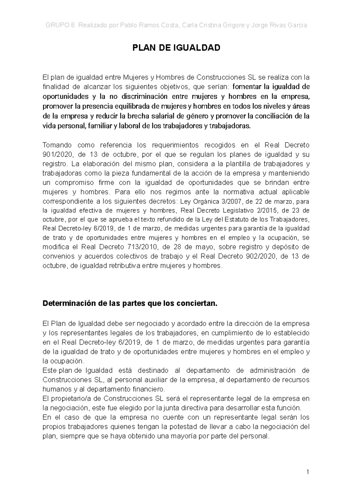 PLAN DE IGUALDAD ENTRE MUJERES Y HOMBRES EN CONSTRUCCIONES SL - Studocu