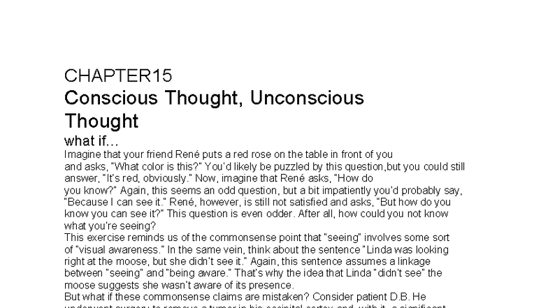 CHAPTER 15: Conscious and Unconscious Thought Processes - Studocu