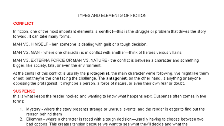 Types AND Elements OF Fiction - TYPES AND ELEMENTS OF FICTION CONFLICT ...