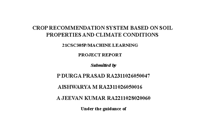 CSE B.Tech Project Report: Crop Recommendation System Based on Soil ...