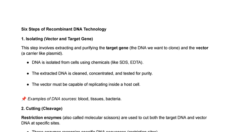Recombinant DNA Technology: Key Steps and pUC18 Vector Insights (DOC ...