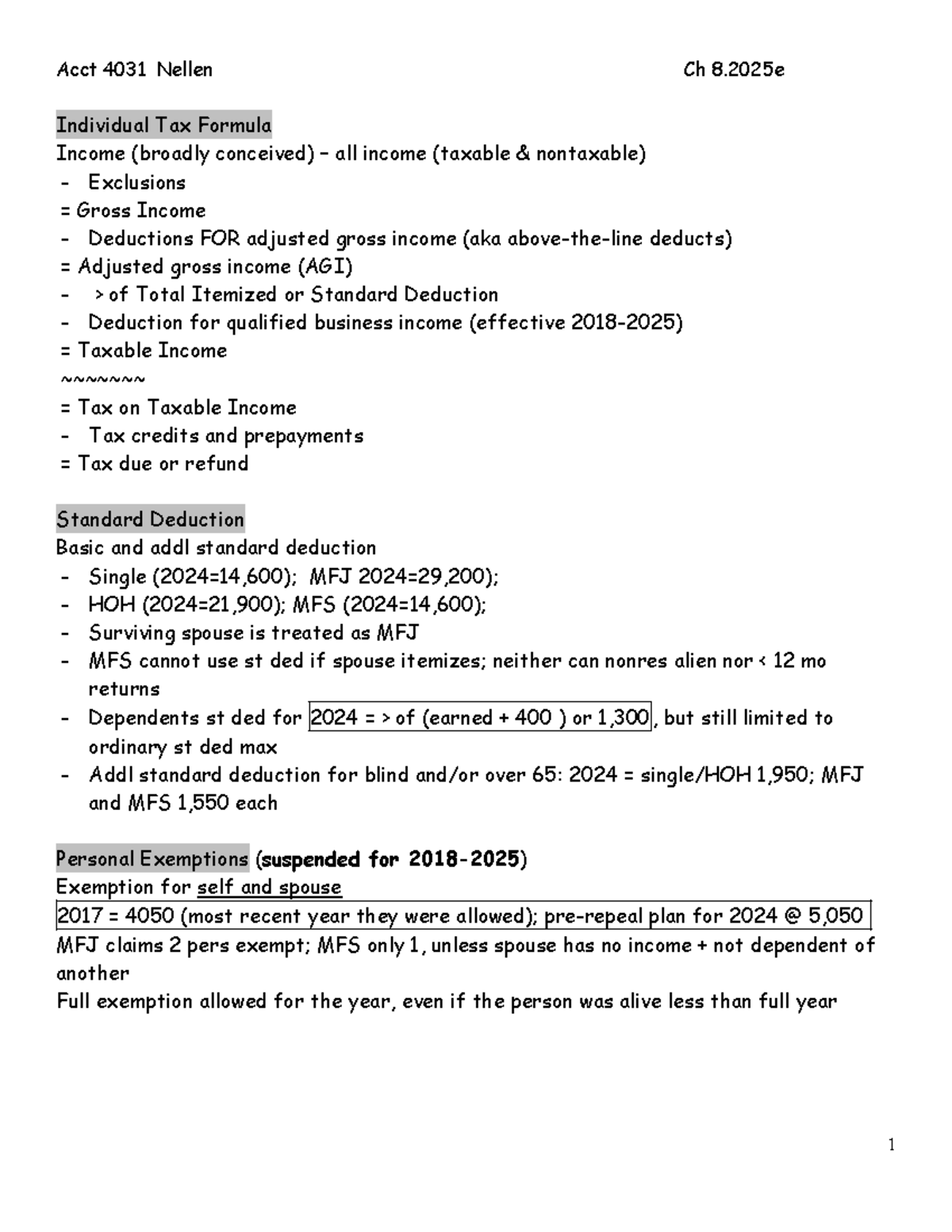 Ch 8.Individual Taxation - Individual Tax Formula Income (broadly ...