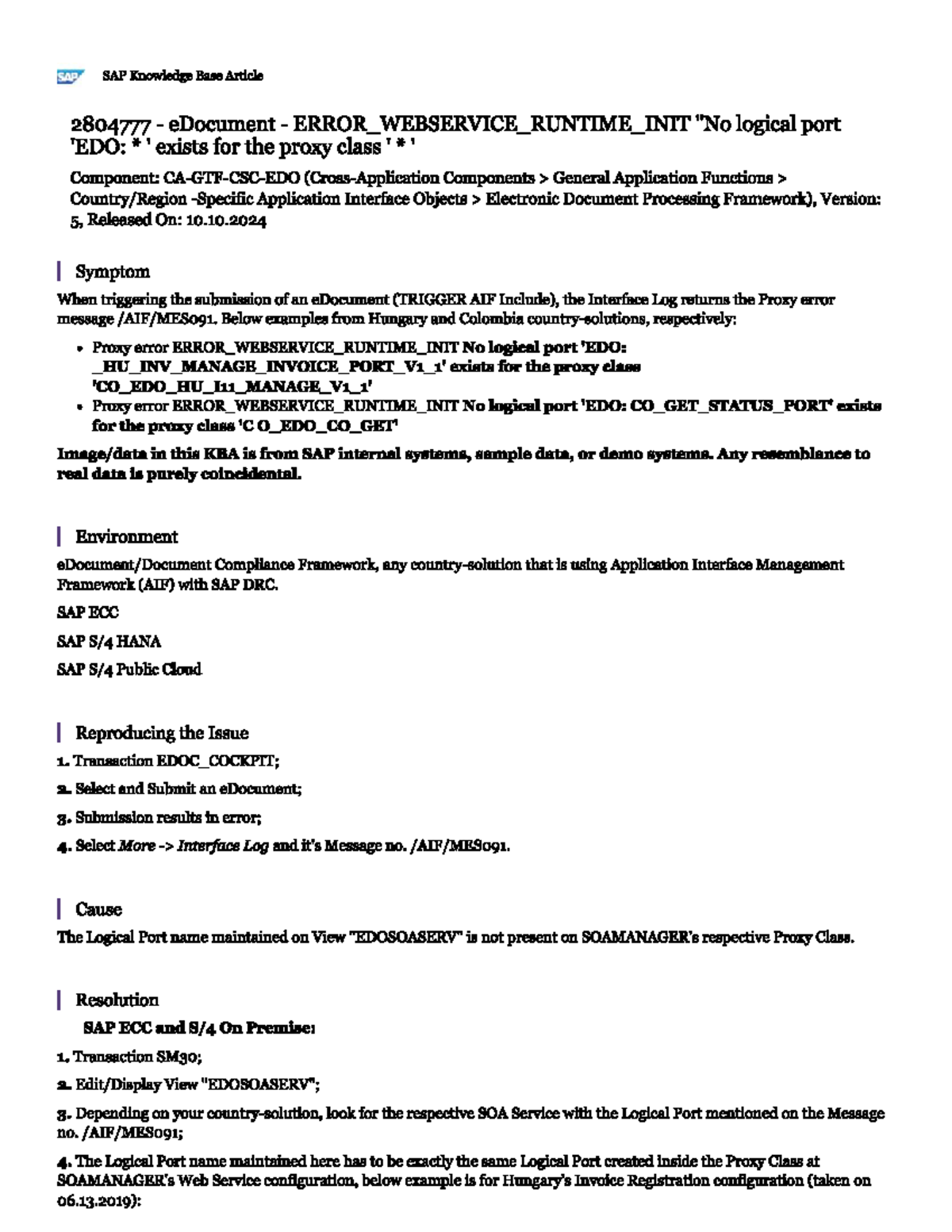 SAP Note 2804777: Troubleshooting Proxy Class Logical Port Issues - Studocu