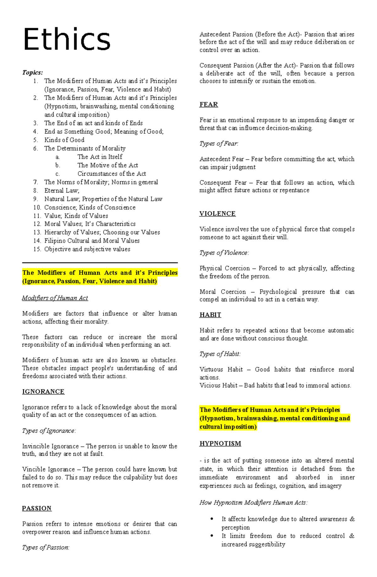 Ethics 101: Modifiers of Human Acts & Principles - A Comprehensive ...