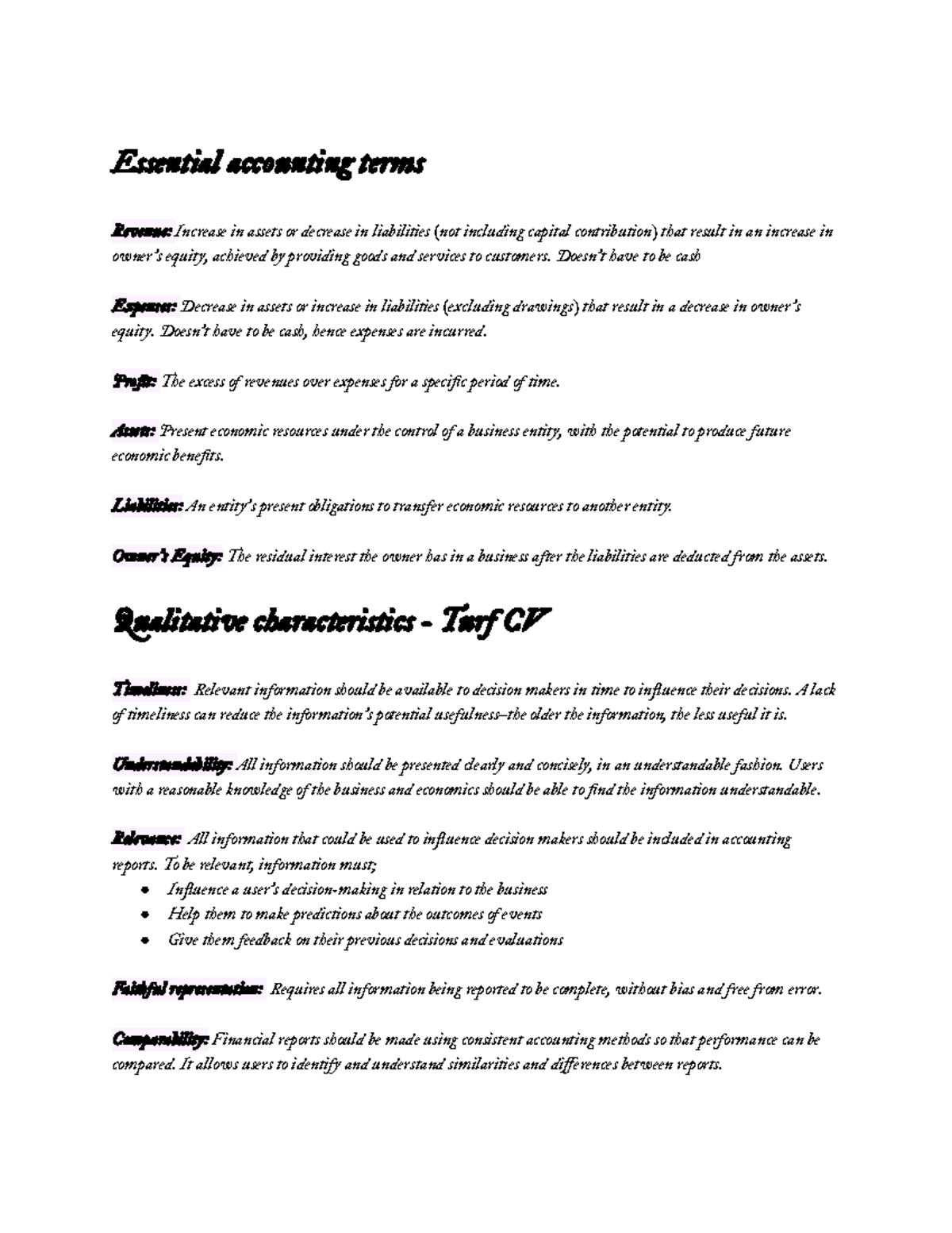 Accounting Theory Notes (ACCT 101) - Key Terms & Concepts - Studocu