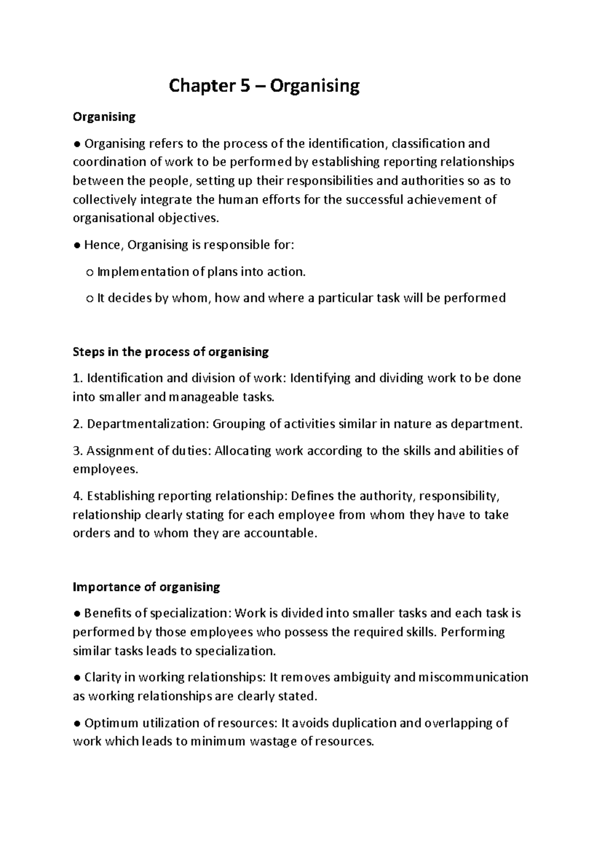 Chapter 5 – Organising - Chapter 5 – Organising Organising Organising ...