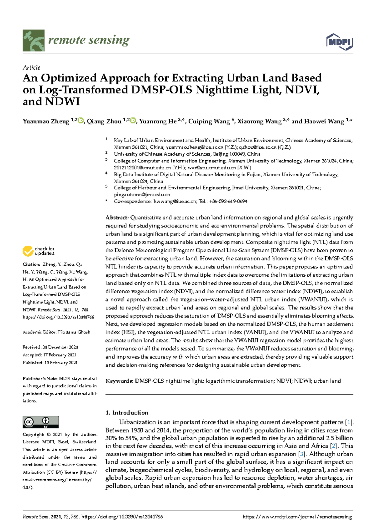 Optimized Urban Land Extraction Using NTL, NDVI, and NDWI Techniques ...