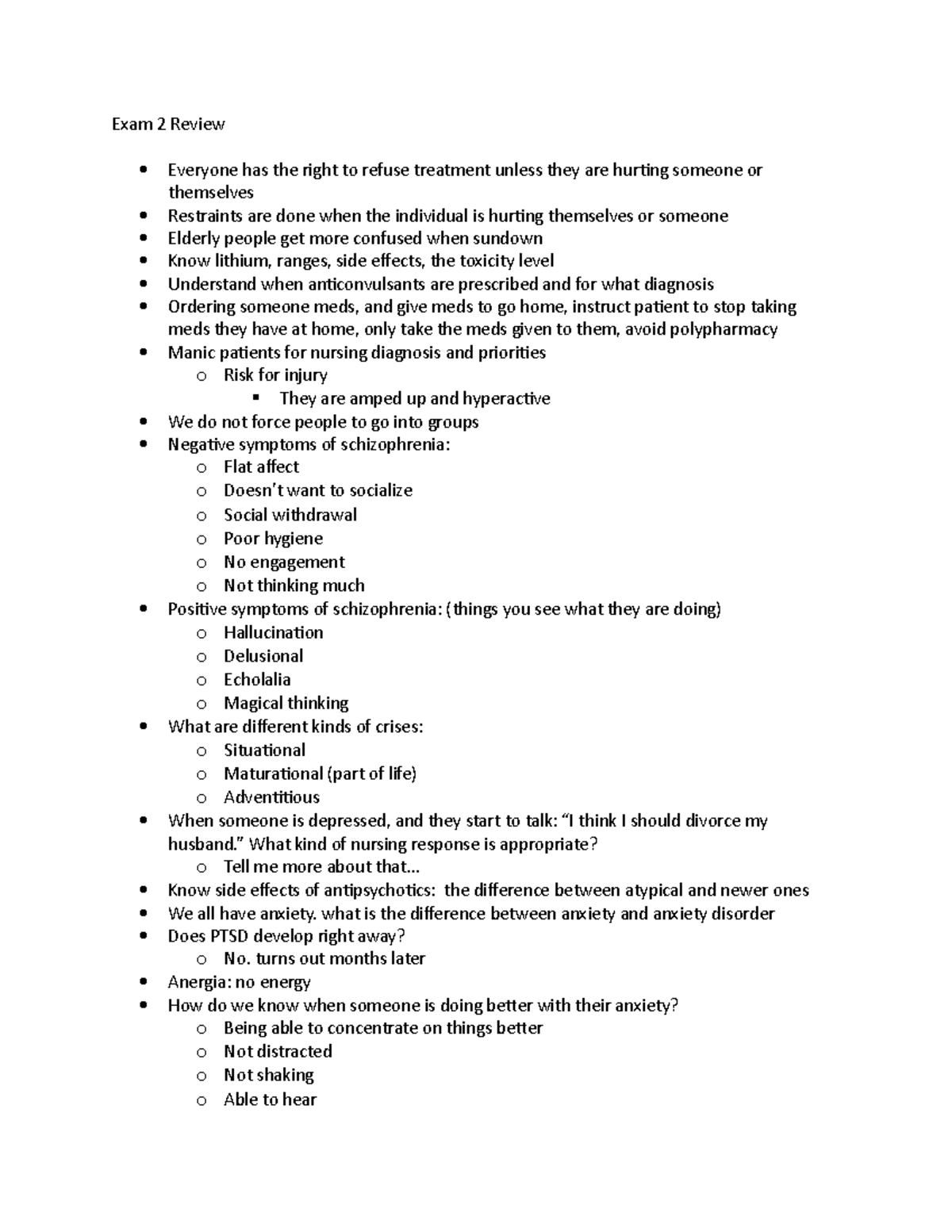 Psych 202 Exam 2 Review: Key Concepts and Nursing Priorities - Studocu