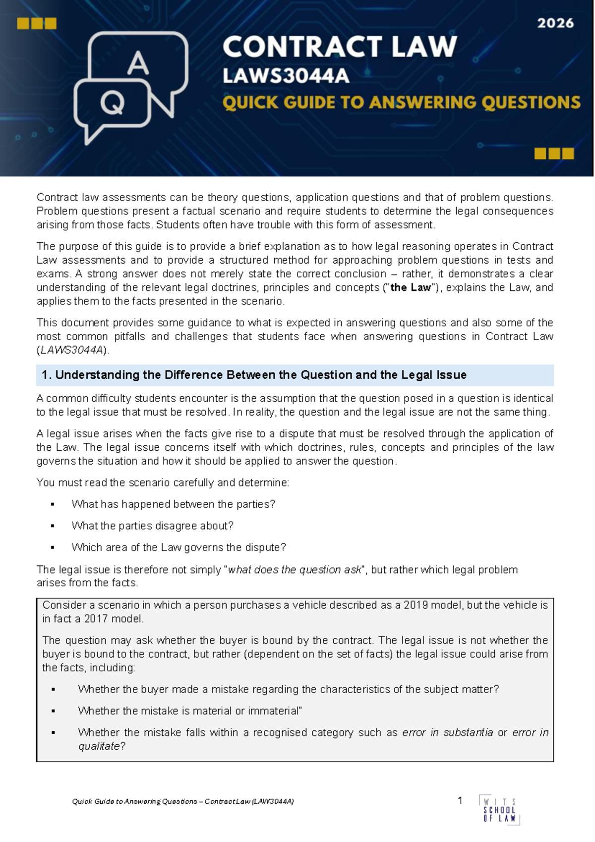 Quick Guide to Answering Contract Law Problem Questions (LAWS3044A ...