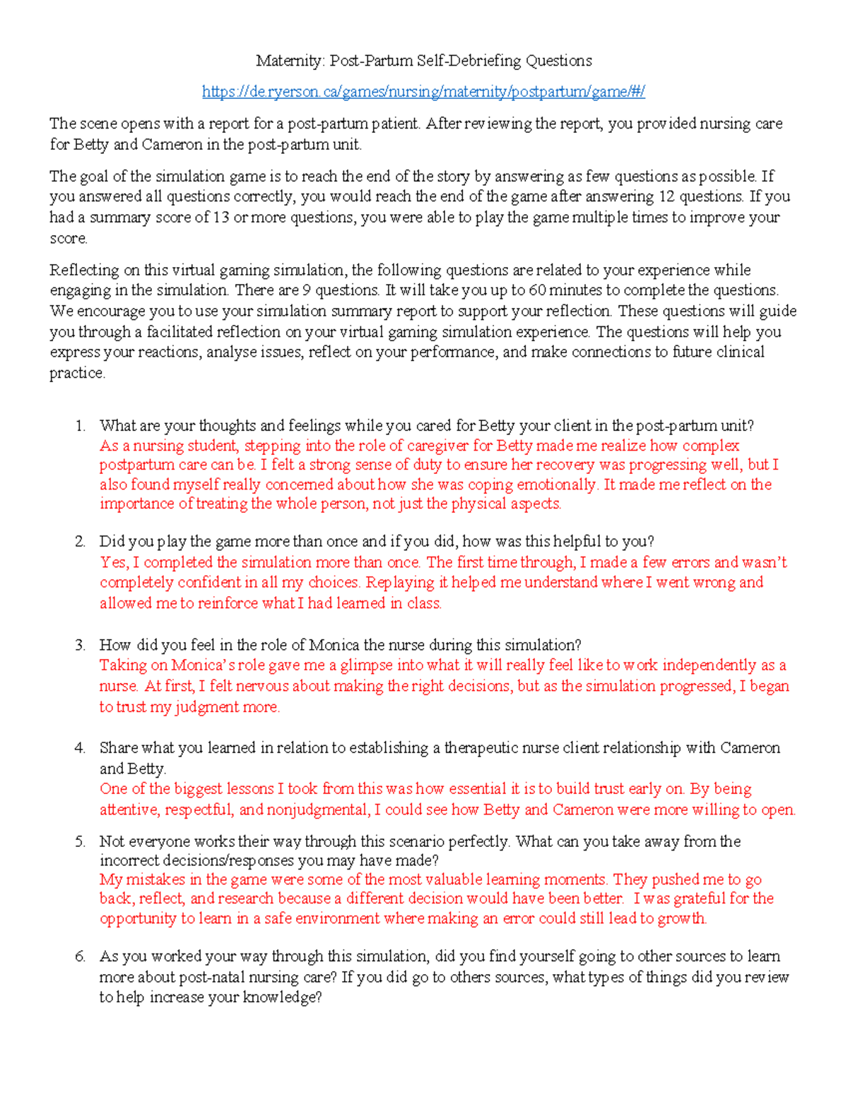 Maternity NURS 202: Post-Partum Self-Debriefing Simulation Questions ...