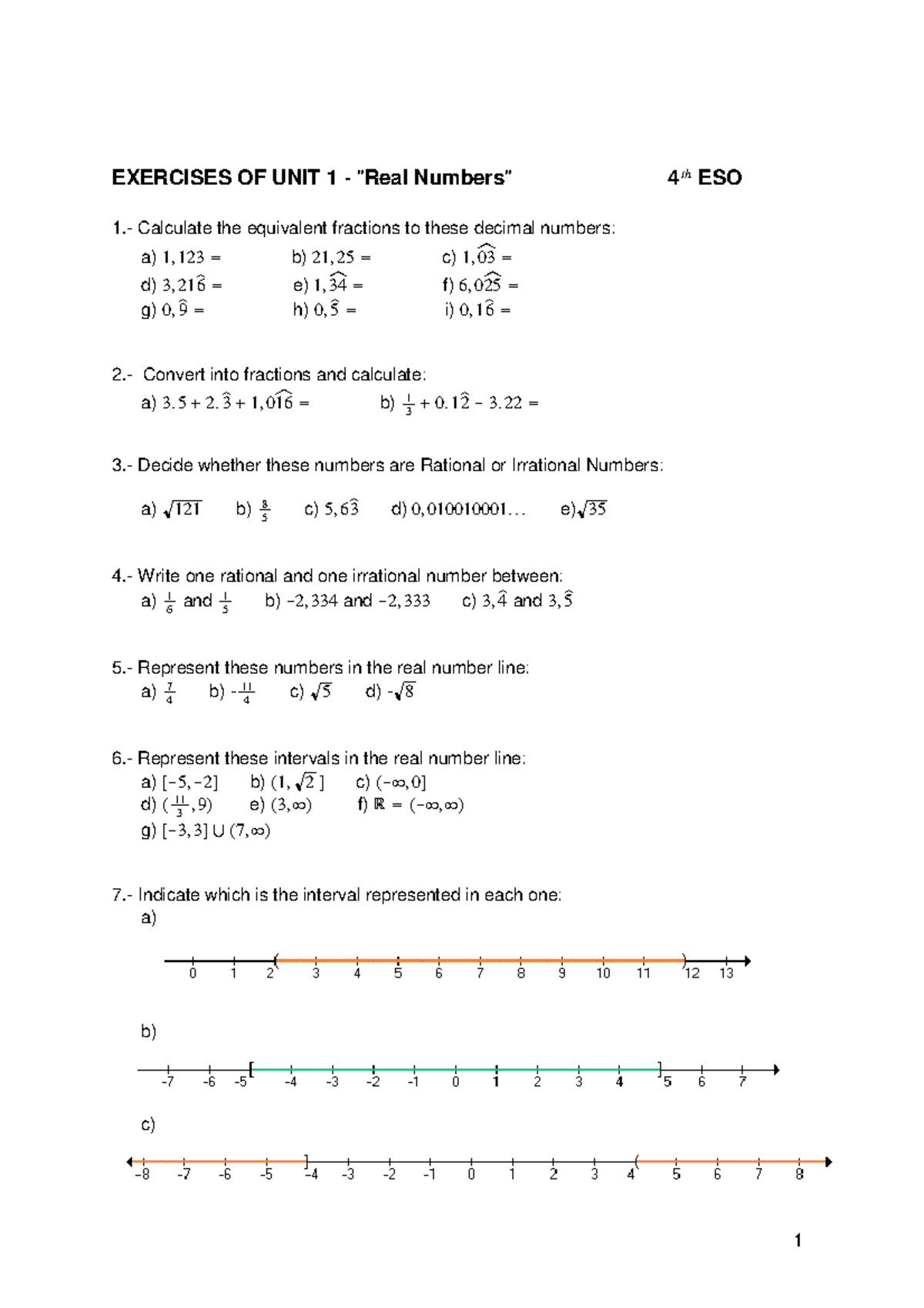 4º ESO Unit 1 Exercises: Equivalent Fractions & Rational Numbers - Studocu